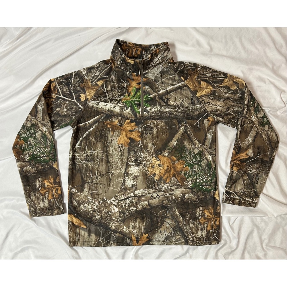 Realtree Edge Camo Quarter Zip Pullover Mens Medium Brown Tree Pattern Hunting